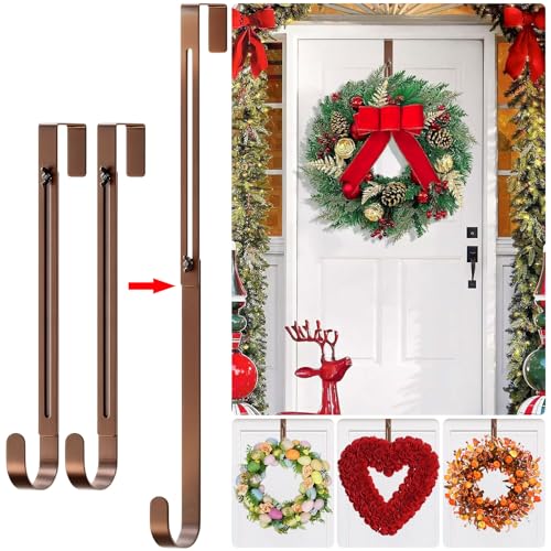 2-Pack Adjustable Wreath Hangers for Front Door - Heavy Duty Metal Hooks