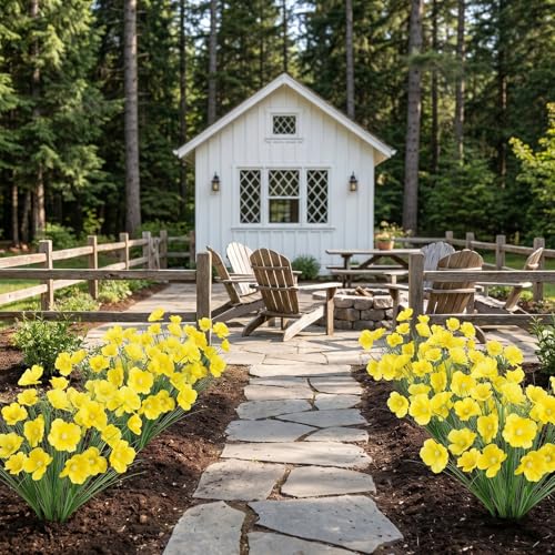 GTIDEA 24Pcs Yellow UV Resistant Outdoor Artificial Flowers