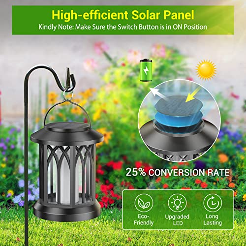 Black 4 Pack Solar Lanterns Outdoor Lights Flickering Flame Waterproof Yard Decor