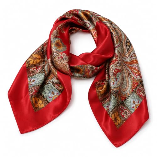 HinyBoeh 35 Inch Boho Satin Silk Square Scarf for Women Hair Wrap