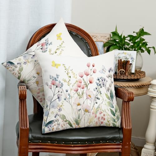 AACORS Spring Floral Butterfly Pillow Covers 16x16 - Set of 2