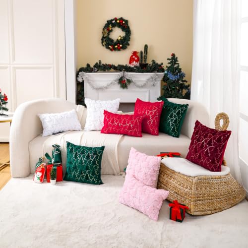 VAKADO 18x18 Pink Christmas Throw Pillow Covers Set of 2 Embroidered Holiday Cushion Cases
