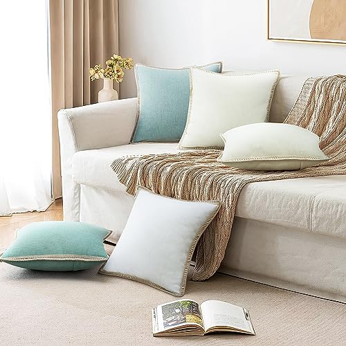 Merrycolor Set of 2 Beige Farmhouse Decorative Pillow Covers - 18x18 Inch