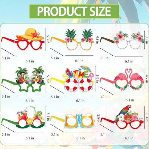 12 Tropical Summer Party Glasses - Fun Hawaii Photo Props