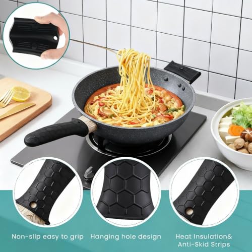 Black Silicone Hot Handle Holders - 3 Pack Non-Slip Pot Sleeves