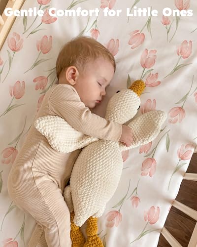Nyessmee Fitted Crib Sheets for Baby, 2-Pack Pink Tulips, 52" x 28"