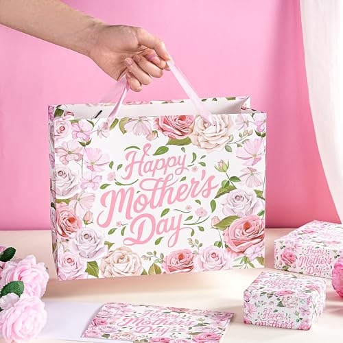 13" Floral Mother's Day Gift Bag with Card & Tissue Paper