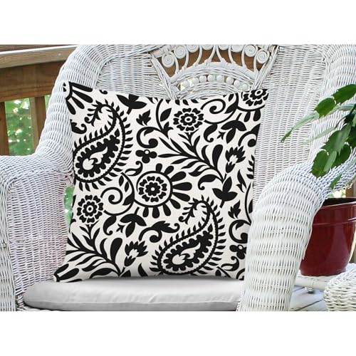 Paisley Throw Pillow Cover 16x16, Black and White 57t Cushion Case