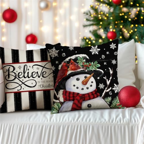 NIGHTWISH Christmas Pillow Covers, 18x18 Set of 4, Winter Holiday Decor