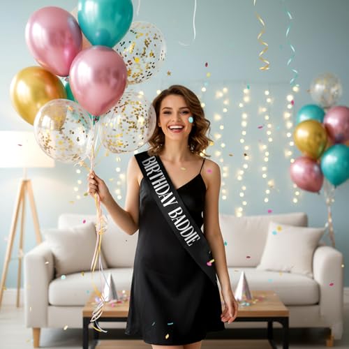 Birthday Baddie Sash for Adults - Black Glitter with Silver Foil