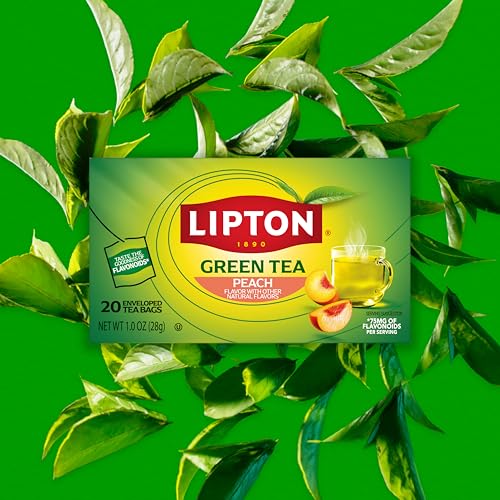 Lipton Peach Green Tea Bags - 20 Count, Unsweetened & Caffeinated