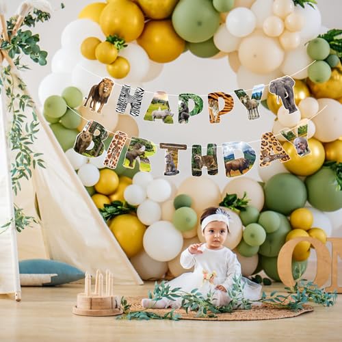 Safari Animals Happy Birthday Banner Wild Jungle Party Decorations