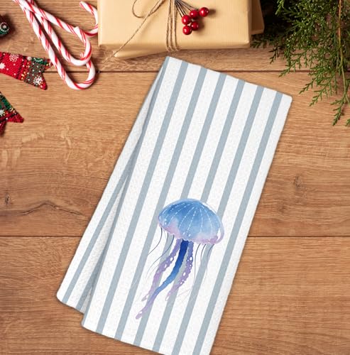 Blue Jellyfish Kitchen Towel Nautical Beach Hand Towel 16x24