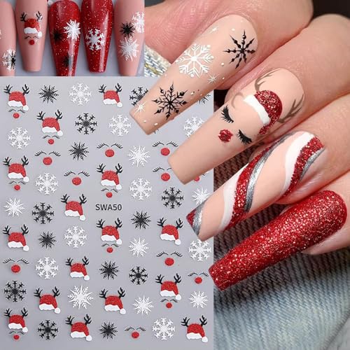 Christmas Nail Stickers 6 Sheets Self-Adhesive Winter Decals