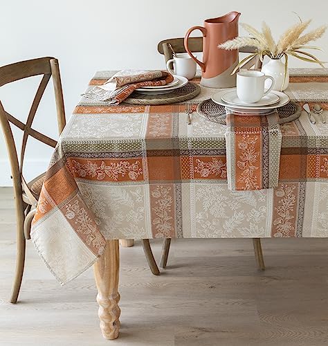 Benson Mills Heirloom Harvest Tablecloth - Terracotta 60x104 Inches, Rectangular, Autumn Foliage Design