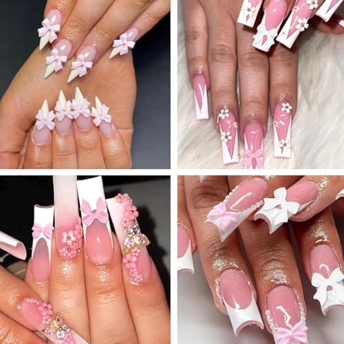 5D Embossed Pink Bow Nail Stickers Kawaii Japanese Style Decals