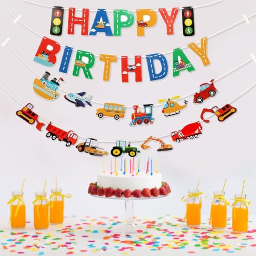 Traffic Light Engineering Vehicle Birthday Banner Set - 4 Pack
