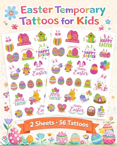 Easter Temporary Tattoos for Kids - 56 Waterproof Designs Party Favors