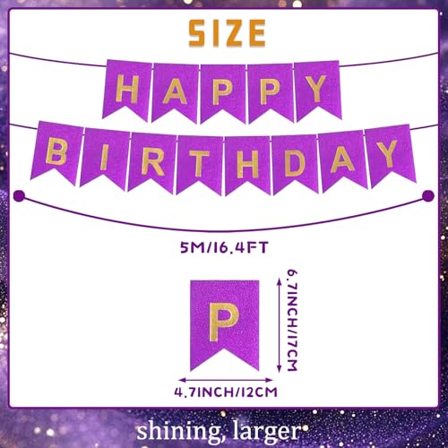 Purple Happy Birthday Banner - 16ft Pre-Strung Glitter Decoration