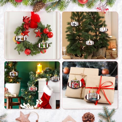 Football Wooden Photo Ornament Set - Christmas Tree Decorations, 12 Pieces