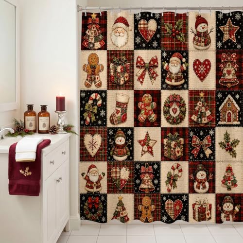 Christmas Shower Curtain 72x72 Inches Farmhouse Holiday Bathroom Decor