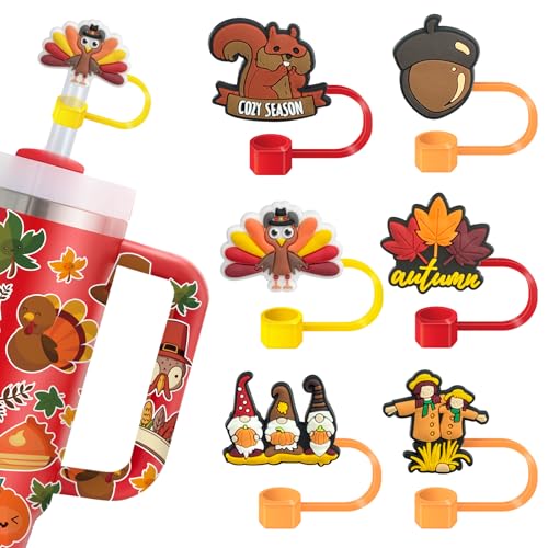 6-Pack Thanksgiving Silicone Straw Covers for Stanley Cups
