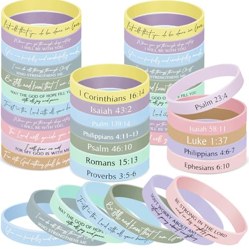 Ecation 24 Pcs Macaron Color Bible Verse Silicone Bracelets