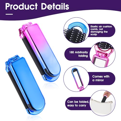 Mozeat Lens Travel Foldable Hair Brush with Mirror 2 Pack