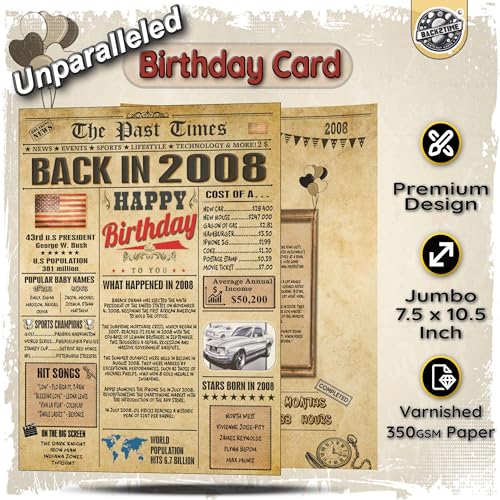 Back In 2008 18th Birthday Card - Vintage Jumbo Greeting Card