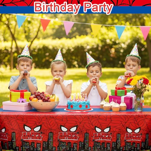 iCrius Spider City Disposable Plastic Tablecloths 3pcs 54x108 Inch for Birthday Party