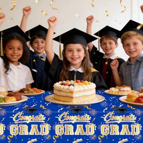 Graduation Tablecloths Disposable Blue 54x108 Inch 3PK