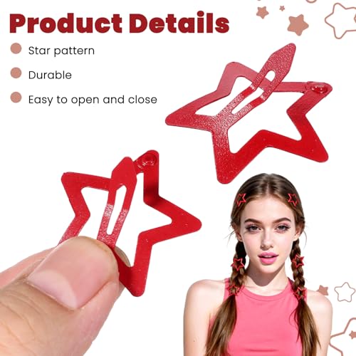 Yuomeaz 20 Pcs Red Star Hair Clips Y2K Non-Slip Snap Barrettes