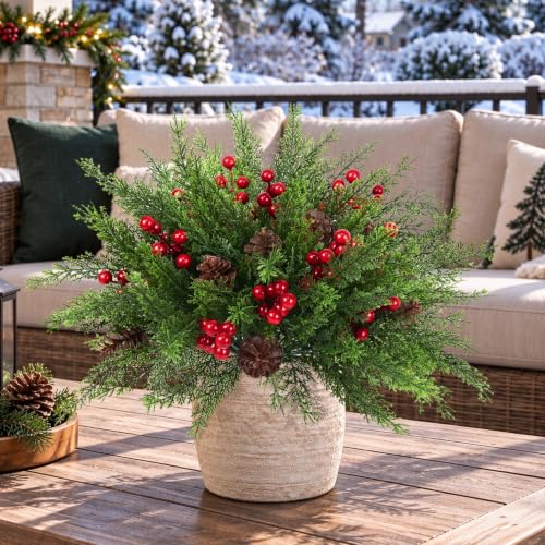 Artificial Christmas Pine Branches - 6 Pack, Lifelike Evergreen Decor for Indoor & Outdoor Holiday Displays