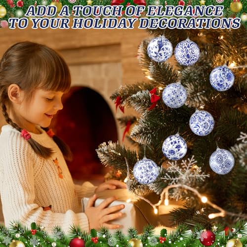 Blue and White Chinoiserie Christmas Ornaments 16 Pack - 3 Inch Holiday Decor