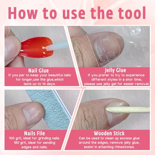 Bellelfin Short Square Press on Nails Kit - 288Pcs Glossy French Fake Nails