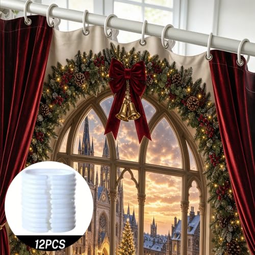 Christmas Shower Curtain Winter Cabin Scene Cardinals 72x72 Inches - Holiday Bathroom Decor