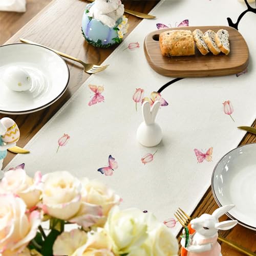Linen Table Runner for Mother's Day - 13x72 Inches Floral Decor