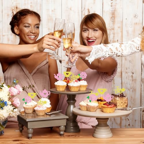12PCS Elegant Tea Party Cupcake Toppers Set - Glitter Teapot & Teacup