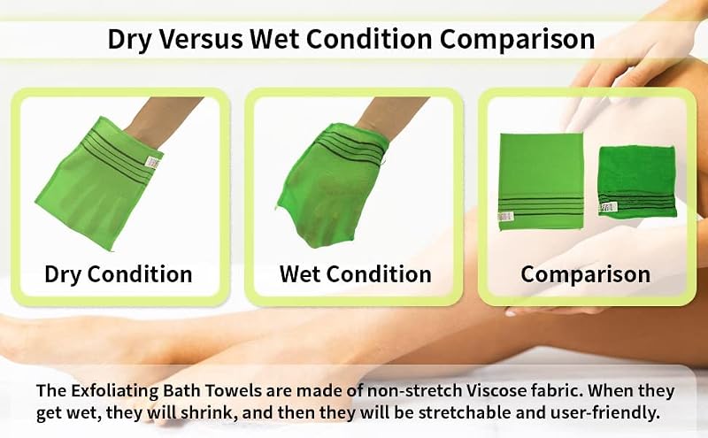 Korean Exfoliating Body Scrub Washcloth Mitts 4-Pack Green Italy Towel