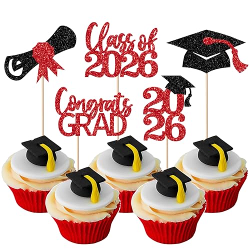30 Pack Graduation Cupcake Toppers - Class of 2026 Decorations