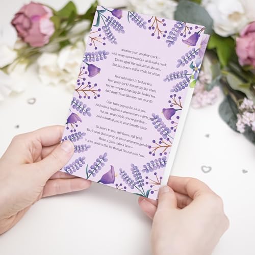 Funny Lavender Birthday Card with Heartfelt Poem for Friends