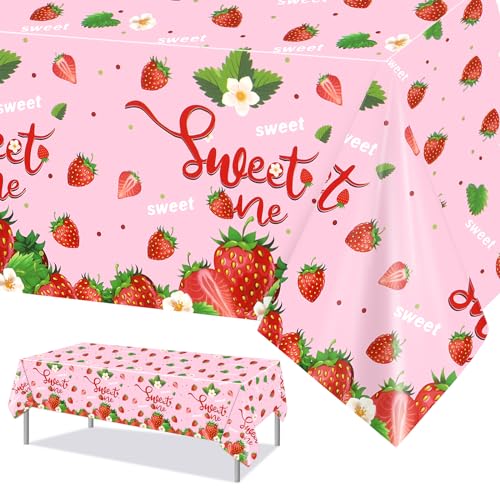 3-Pack Strawberry Tablecloths for Birthday & Baby Shower - 108x54in