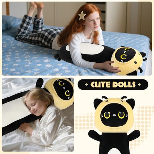 22-Inch Bee Cat Plush Body Pillow Toy – Soft Kawaii Stuffed Animal