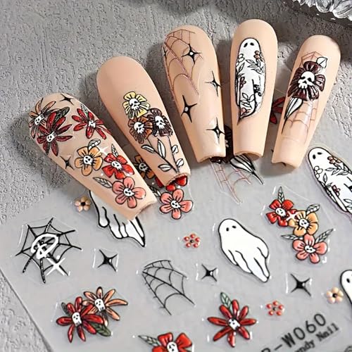 LYLYNB Halloween Nail Stickers - Ghost Skull Spider 5 Sheets