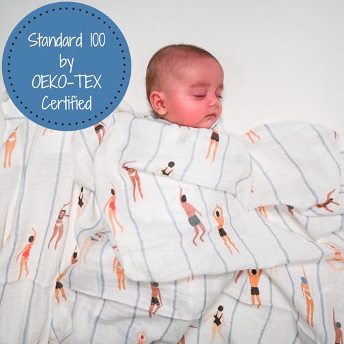 LollyBanks Baby Muslin Swaddle Blanket - Born to Swim Print