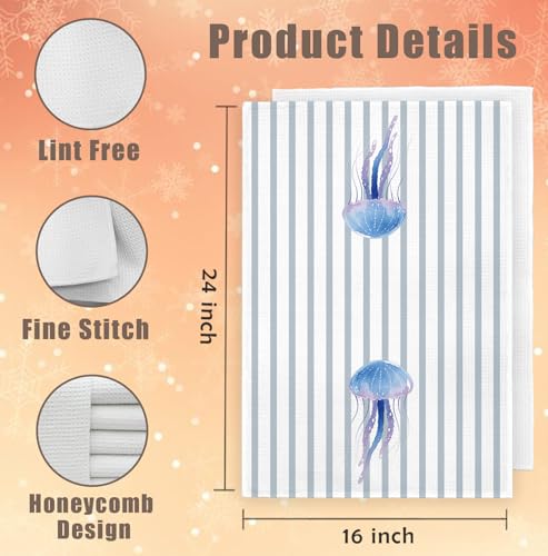 Blue Jellyfish Kitchen Towel Nautical Beach Hand Towel 16x24