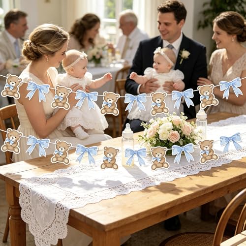 Blue We Can Bearly Wait Banner - 2Pcs Baby Shower Garland