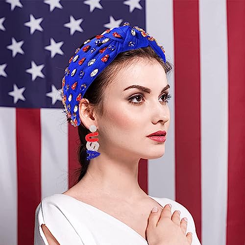 American Flag Knotted Headband with Pearls and Rhinestones, 4th of July