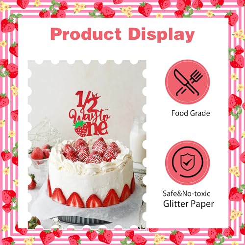 Red Glitter Strawberry Half Birthday Cake Topper | 1/2 Way to One