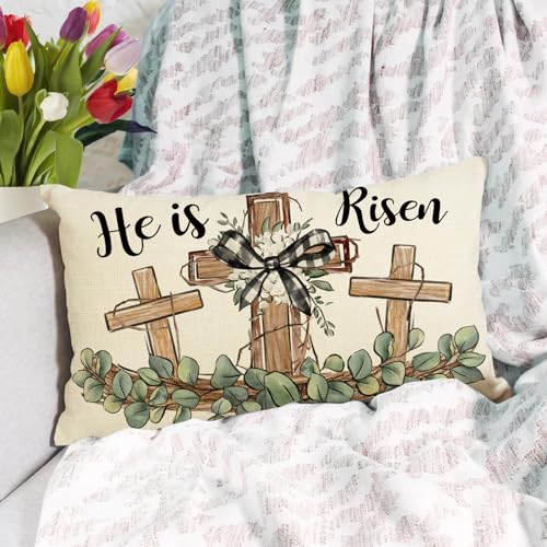 Fahrendom Easter Cross Pillow Cover 20x12 Inches Rectangular Decorative Throw Pillowcase